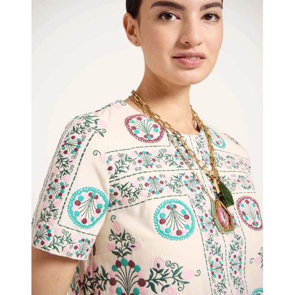 La DoubleJ Mini Swing Dress in Florette Tiles Ecru - Dresses - Milanese Maximalist Fashion at Luxury Shoes 