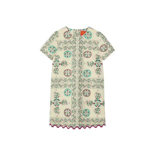La DoubleJ Mini Swing Dress in Florette Tiles Ecru - Dresses - Milanese Maximalist Fashion at Luxury Shoes 