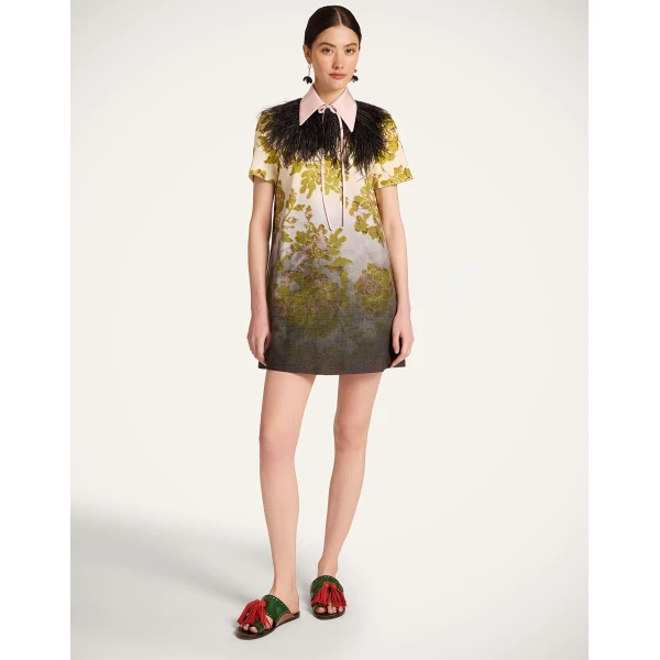 La DoubleJ Mini Swing Dress in Oasis Ombré Placée Green & Black - Dresses - Milanese Maximalist Fashion at Luxury Shoes 