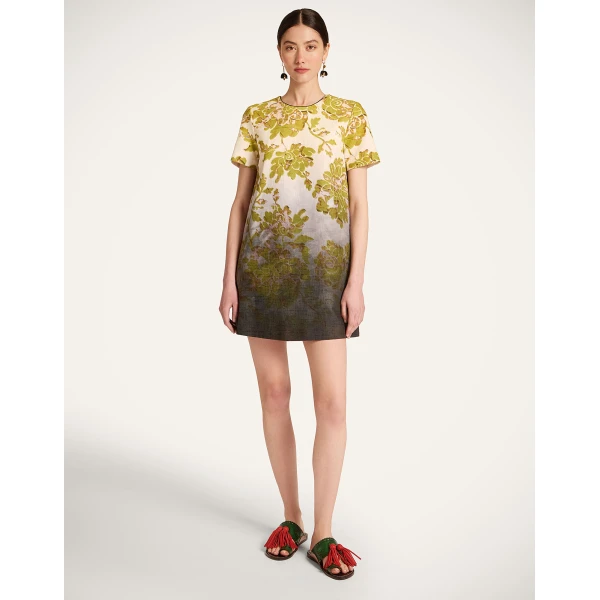 La DoubleJ Mini Swing Dress in Oasis Ombré Placée Green & Black - Dresses - Milanese Maximalist Fashion at Luxury Shoes 