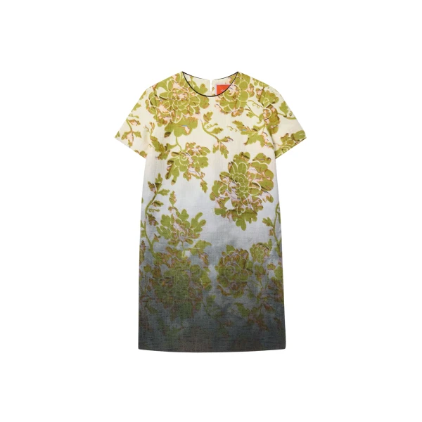La DoubleJ Mini Swing Dress in Oasis Ombré Placée Green & Black - Dresses - Milanese Maximalist Fashion at Luxury Shoes 