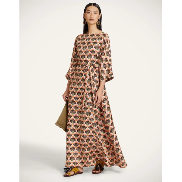 La DoubleJ Muumuu Dress Round Neck in Florette Fan Brown - Dresses - Milanese Maximalist Fashion at Luxury Shoes 