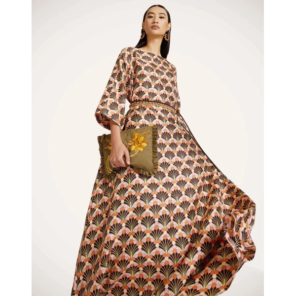 La DoubleJ Muumuu Dress Round Neck in Florette Fan Brown - Dresses - Milanese Maximalist Fashion at Luxury Shoes 