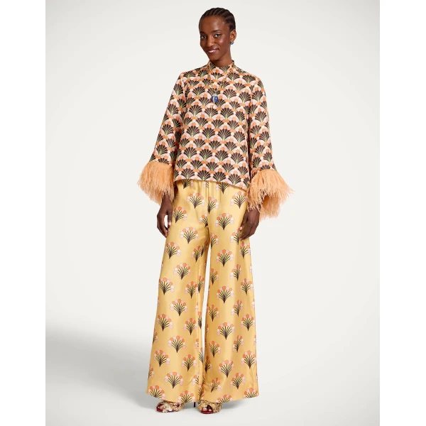 La DoubleJ Palazzo Pants in Florette Yellow - Pants - Milanese Maximalist Fashion at Luxury Shoes 