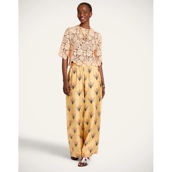 La DoubleJ Palazzo Pants in Florette Yellow - Pants - Milanese Maximalist Fashion at Luxury Shoes 