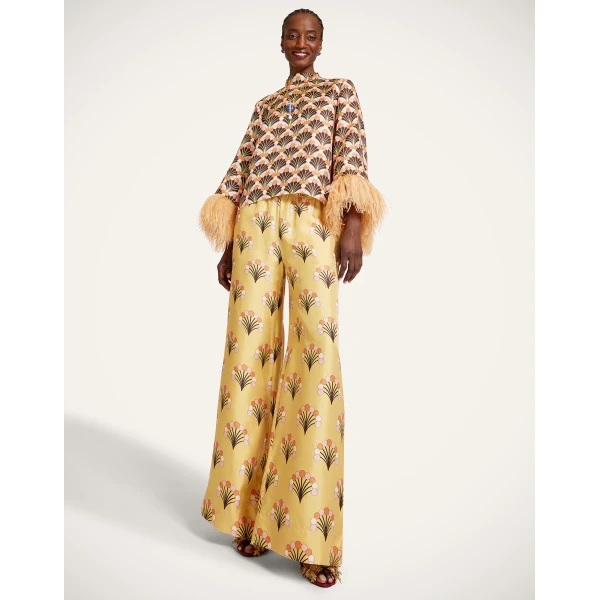 La DoubleJ Palazzo Pants in Florette Yellow - Pants - Milanese Maximalist Fashion at Luxury Shoes 