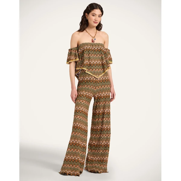 La DoubleJ Palazzo Pants in Multicolor Green & Orange - Pants - Milanese Maximalist Fashion at Luxury Shoes 