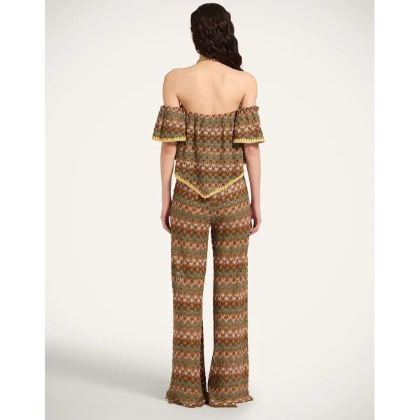 La DoubleJ Palazzo Pants in Multicolor Green & Orange - Pants - Milanese Maximalist Fashion at Luxury Shoes 