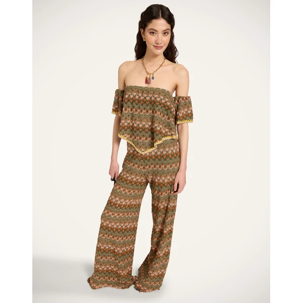La DoubleJ Palazzo Pants in Multicolor Green & Orange - Pants - Milanese Maximalist Fashion at Luxury Shoes 
