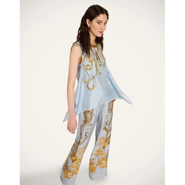 La DoubleJ Palazzo Pants in Oceania Placée Light Blue - Pants - Milanese Maximalist Fashion at Luxury Shoes 