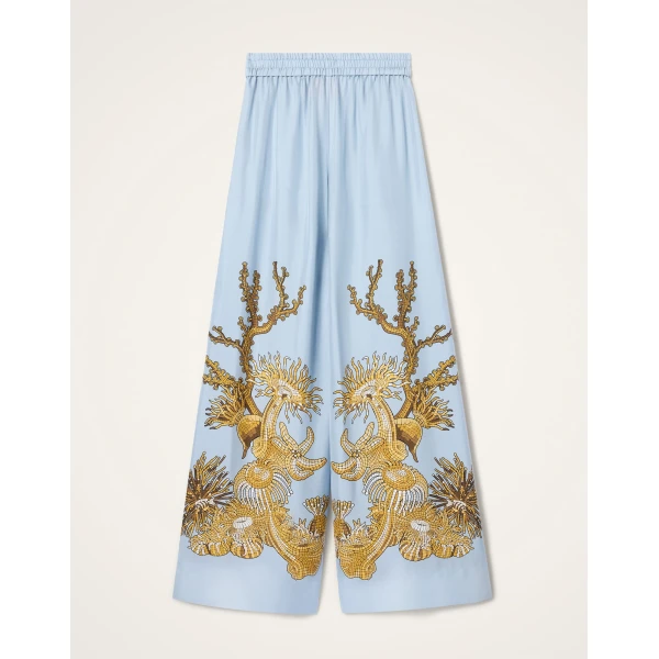 La DoubleJ Palazzo Pants in Oceania Placée Light Blue - Pants - Milanese Maximalist Fashion at Luxury Shoes 