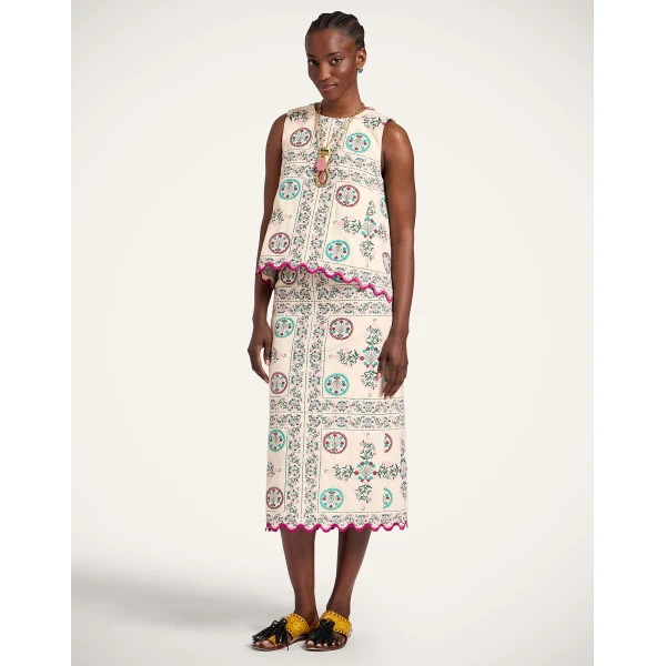 La DoubleJ Pencil Skirt in Florette Tiles Ecru - Skirts - Milanese Maximalist Fashion at Luxury Shoes 