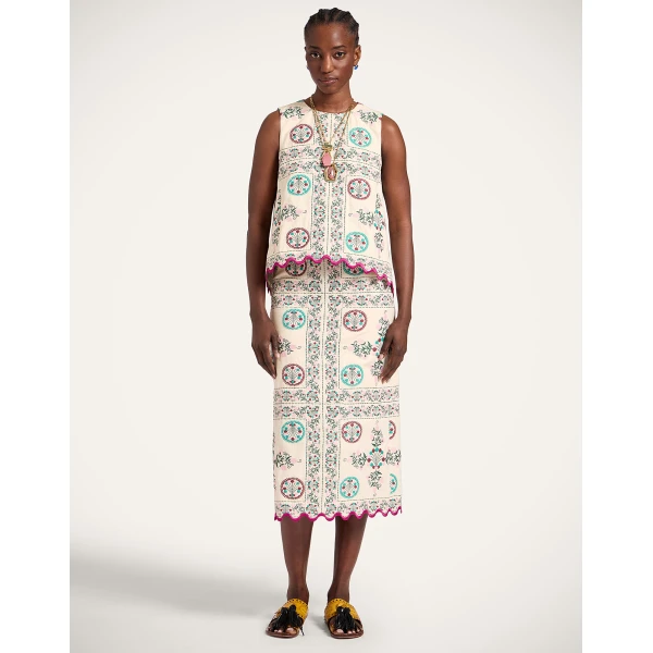 La DoubleJ Pencil Skirt in Florette Tiles Ecru - Skirts - Milanese Maximalist Fashion at Luxury Shoes 