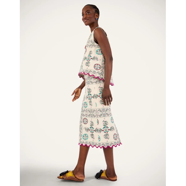 La DoubleJ Pencil Skirt in Florette Tiles Ecru - Skirts - Milanese Maximalist Fashion at Luxury Shoes 