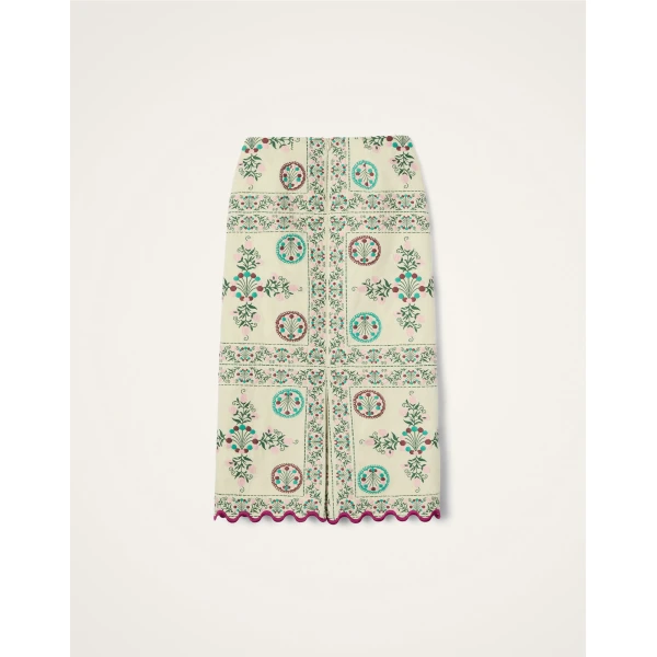 La DoubleJ Pencil Skirt in Florette Tiles Ecru - Skirts - Milanese Maximalist Fashion at Luxury Shoes 