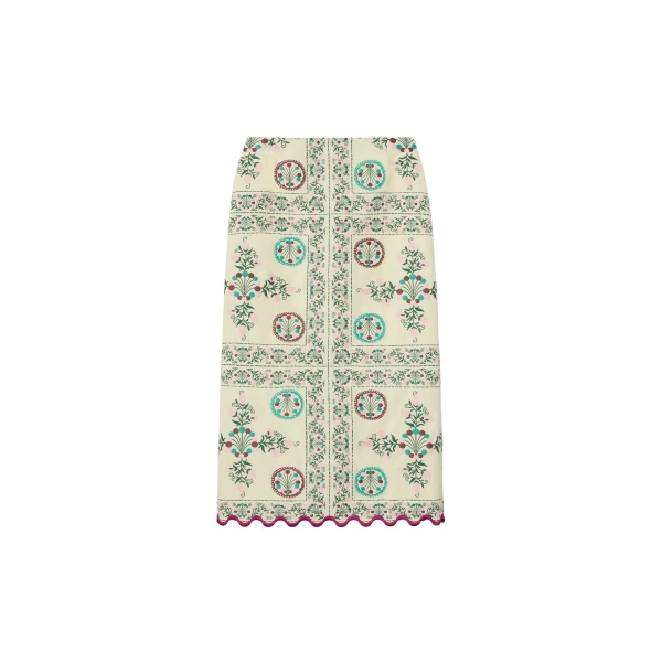 La DoubleJ Pencil Skirt in Florette Tiles Ecru - Skirts - Milanese Maximalist Fashion at Luxury Shoes 