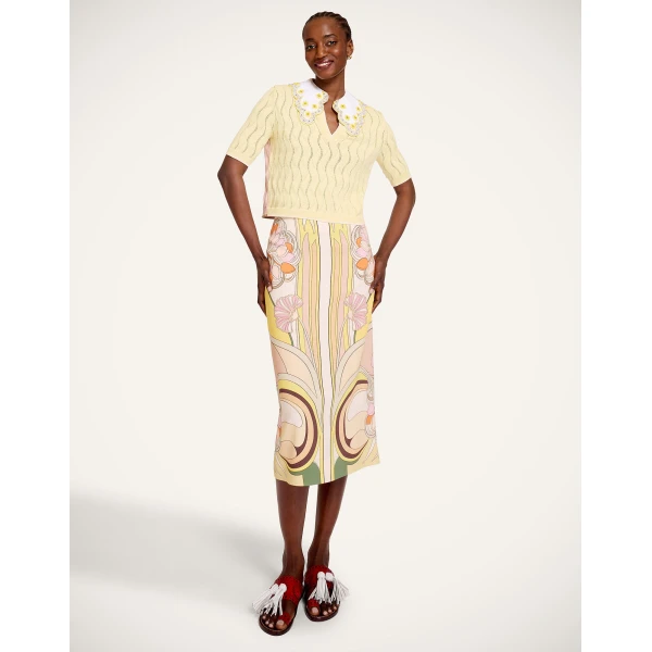 La DoubleJ Pencil Skirt in Tulip Placée Pale Pink - Skirts - Milanese Maximalist Fashion at Luxury Shoes 