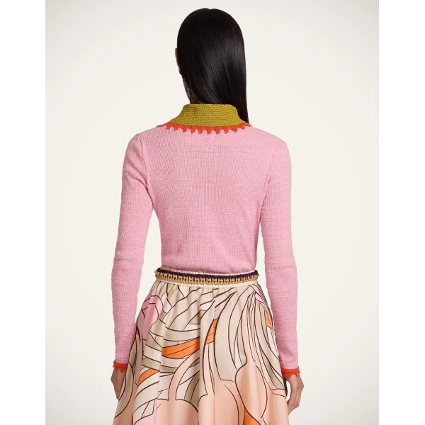 La DoubleJ Picket Polo Jumper in Solid Pink - Knitwear - Milanese Maximalist Fashion at Luxury Shoes 