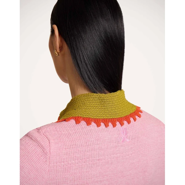 La DoubleJ Picket Polo Jumper in Solid Pink - Knitwear - Milanese Maximalist Fashion at Luxury Shoes 