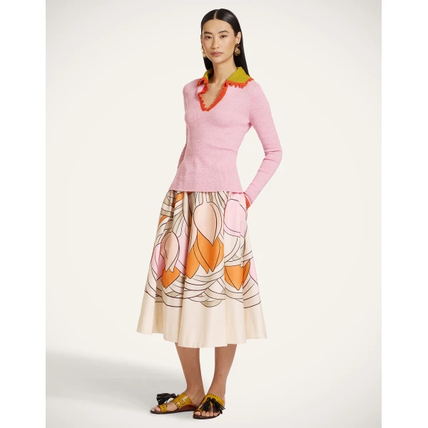 La DoubleJ Picket Polo Jumper in Solid Pink - Knitwear - Milanese Maximalist Fashion at Luxury Shoes 