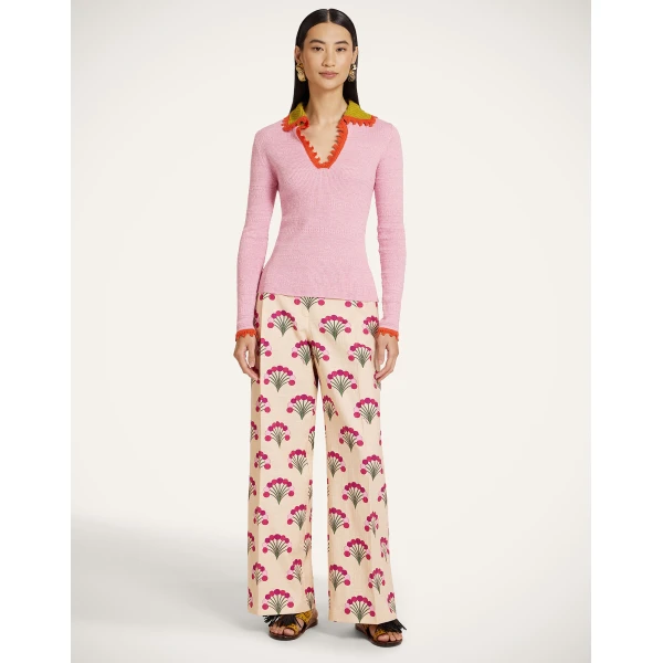 La DoubleJ Picket Polo Jumper in Solid Pink - Knitwear - Milanese Maximalist Fashion at Luxury Shoes 