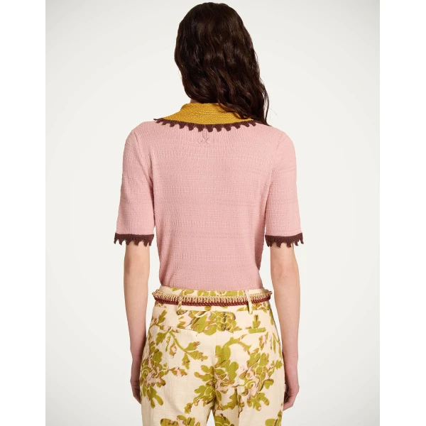 La DoubleJ Picket Polo Top in Solid Pink - Knitwear - Milanese Maximalist Fashion at Luxury Shoes 