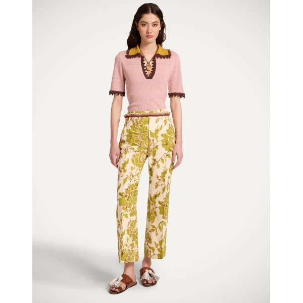 La DoubleJ Picket Polo Top in Solid Pink - Knitwear - Milanese Maximalist Fashion at Luxury Shoes 