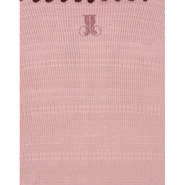 La DoubleJ Picket Polo Top in Solid Pink - Knitwear - Milanese Maximalist Fashion at Luxury Shoes 