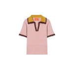 La DoubleJ Picket Polo Top in Solid Pink - Knitwear - Milanese Maximalist Fashion at Luxury Shoes 