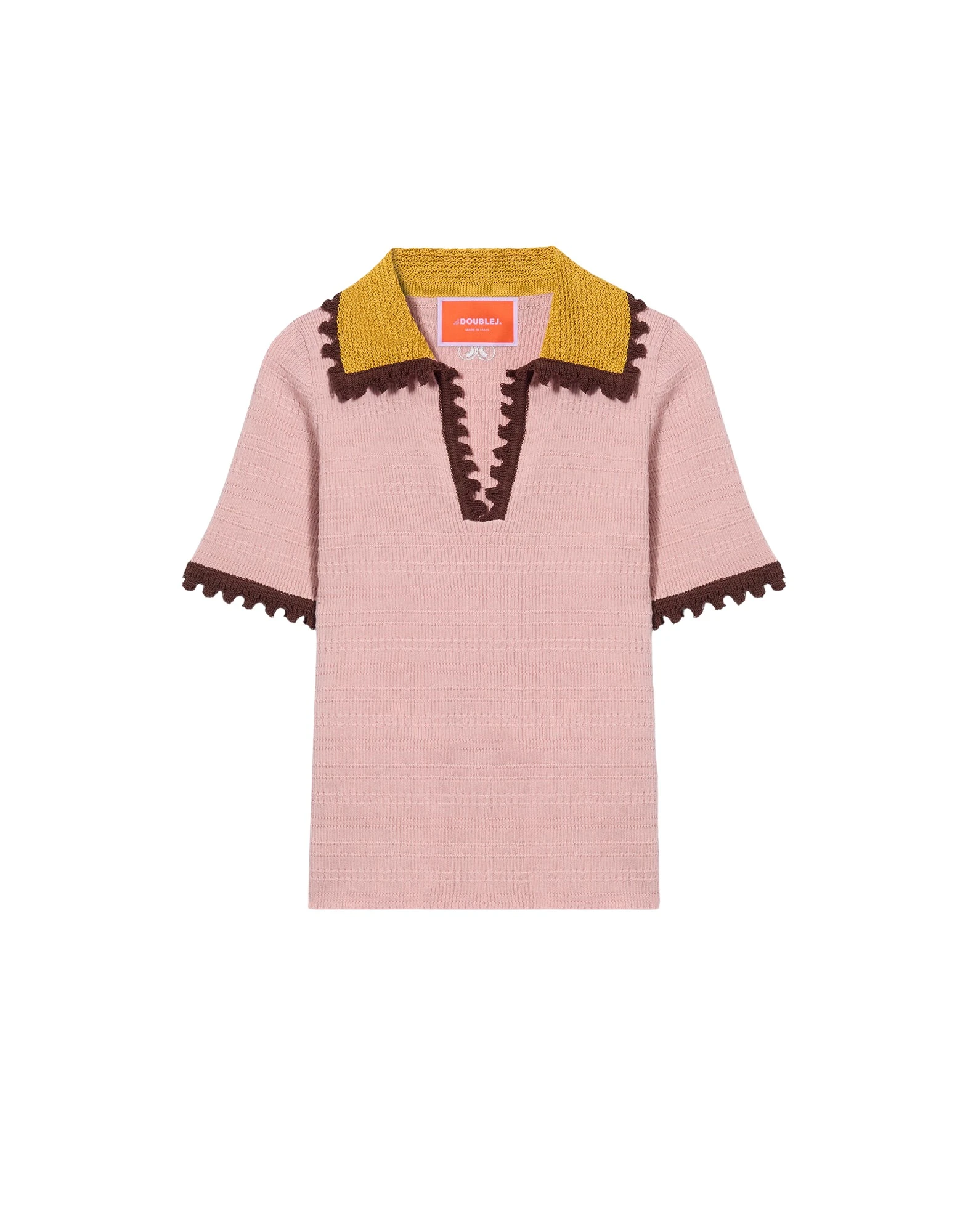 La-DoubleJ-Picket-Polo-Top-in-Solid-Pink87868_nobg La DoubleJ Picket Polo Top in Solid Pink - Knitwear - Milanese Maximalist Fashion at Luxury Shoes