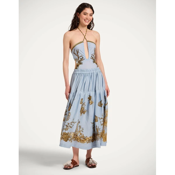 La DoubleJ Portal Suit in Oceania Placée Light Blue - Beachwear - Milanese Maximalist Fashion at Luxury Shoes 