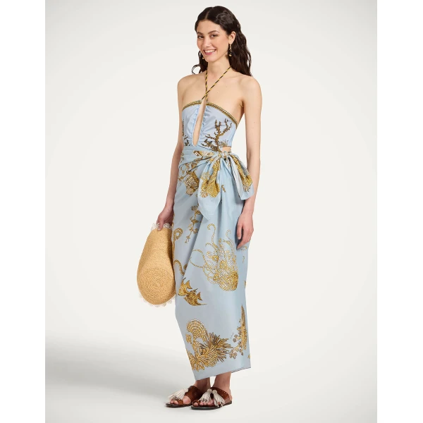 La DoubleJ Portal Suit in Oceania Placée Light Blue - Beachwear - Milanese Maximalist Fashion at Luxury Shoes 
