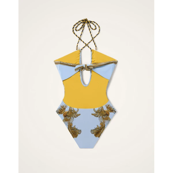La DoubleJ Portal Suit in Oceania Placée Light Blue - Beachwear - Milanese Maximalist Fashion at Luxury Shoes 
