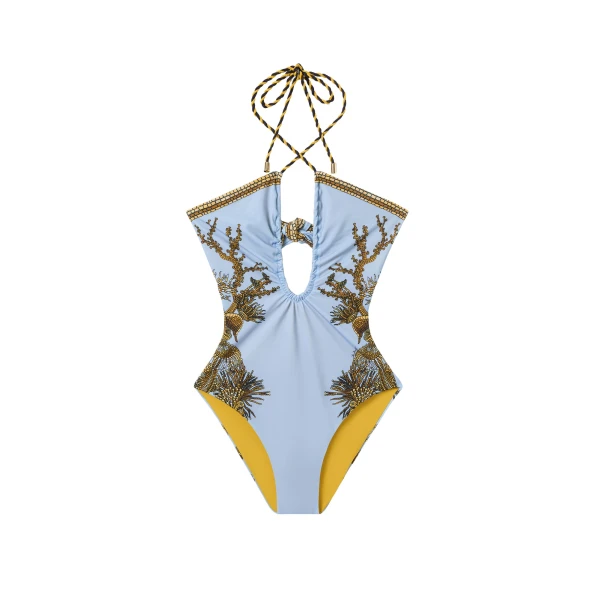 La DoubleJ Portal Suit in Oceania Placée Light Blue - Beachwear - Milanese Maximalist Fashion at Luxury Shoes 