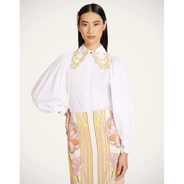La DoubleJ Pouf Shirt in Solid White - Tops - Milanese Maximalist Fashion at Luxury Shoes 