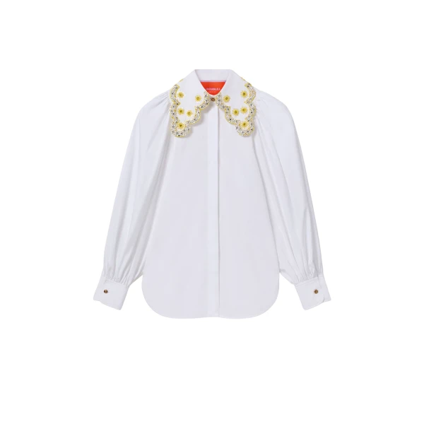 La DoubleJ Pouf Shirt in Solid White - Tops - Milanese Maximalist Fashion at Luxury Shoes 