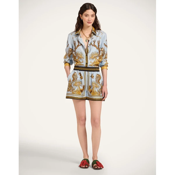 La DoubleJ Pull-Up Shorts in Oceania Placée Light Blue - Shorts - Milanese Maximalist Fashion at Luxury Shoes 