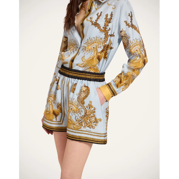 La DoubleJ Pull-Up Shorts in Oceania Placée Light Blue - Shorts - Milanese Maximalist Fashion at Luxury Shoes 