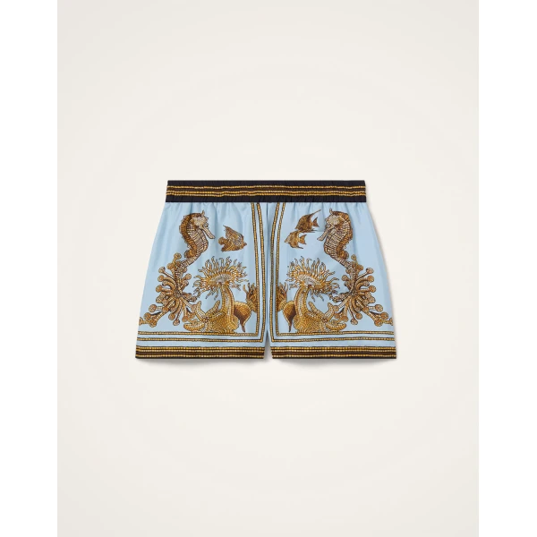 La DoubleJ Pull-Up Shorts in Oceania Placée Light Blue - Shorts - Milanese Maximalist Fashion at Luxury Shoes 