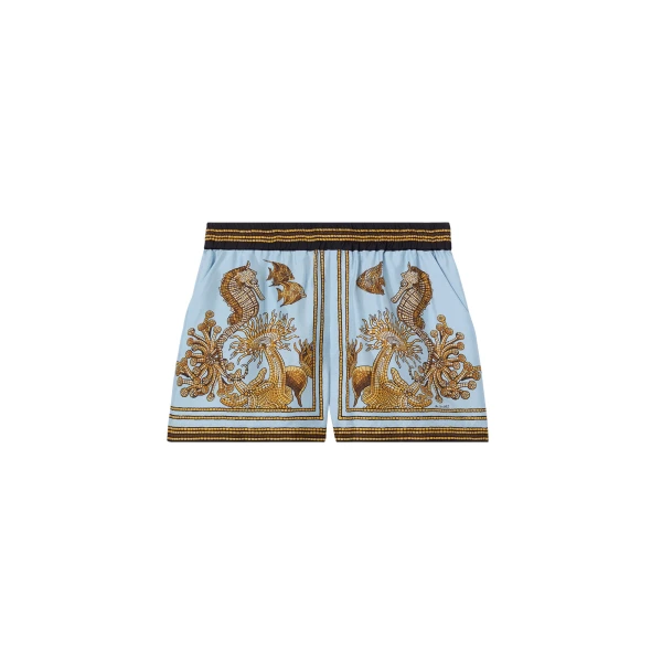 La DoubleJ Pull-Up Shorts in Oceania Placée Light Blue - Shorts - Milanese Maximalist Fashion at Luxury Shoes 