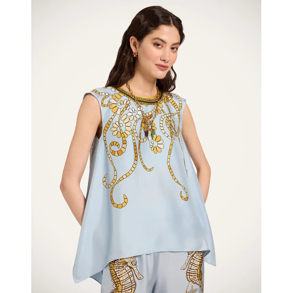La DoubleJ San Carlo Top in Oceania Placée Light Blue - Tops - Milanese Maximalist Fashion at Luxury Shoes 