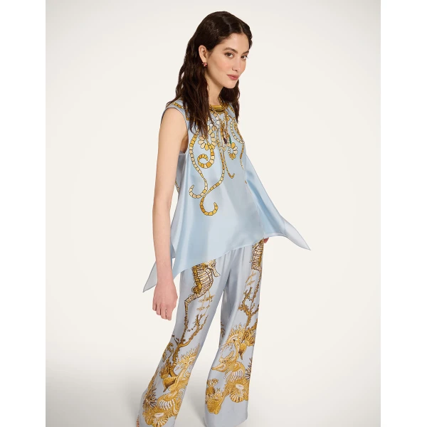 La DoubleJ San Carlo Top in Oceania Placée Light Blue - Tops - Milanese Maximalist Fashion at Luxury Shoes 
