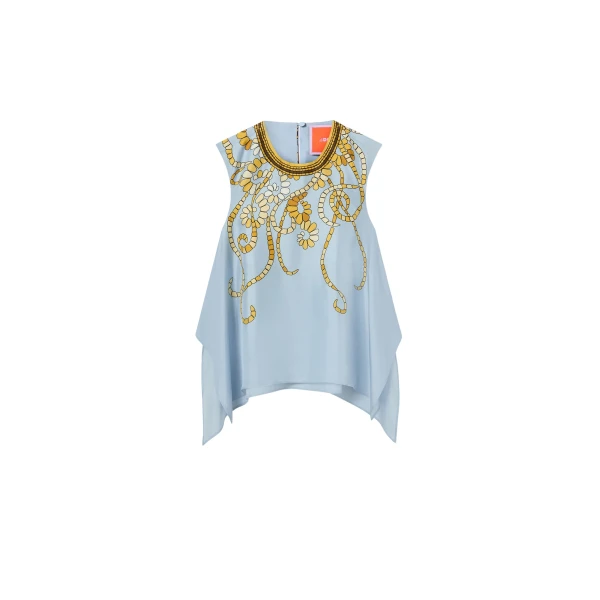 La DoubleJ San Carlo Top in Oceania Placée Light Blue - Tops - Milanese Maximalist Fashion at Luxury Shoes 