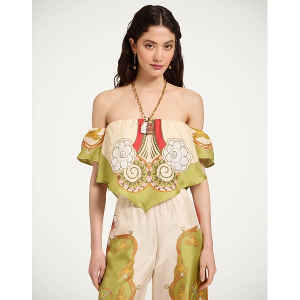 La DoubleJ Sand Dollar Top in Ambrosia Placée Green - Tops - Milanese Maximalist Fashion at Luxury Shoes 