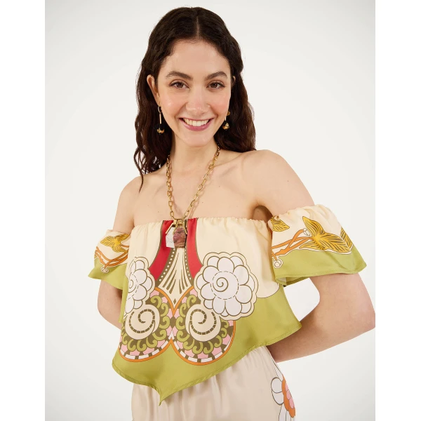 La DoubleJ Sand Dollar Top in Ambrosia Placée Green - Tops - Milanese Maximalist Fashion at Luxury Shoes 