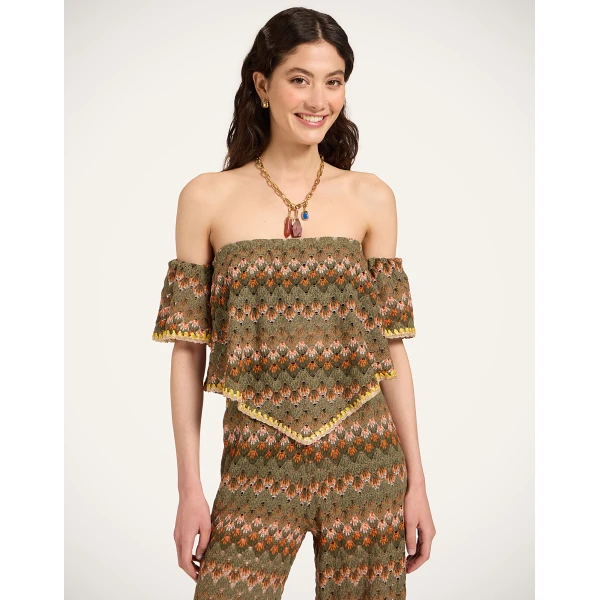 La DoubleJ Sand Dollar Top in Multicolor Green & Orange - Tops - Milanese Maximalist Fashion at Luxury Shoes 