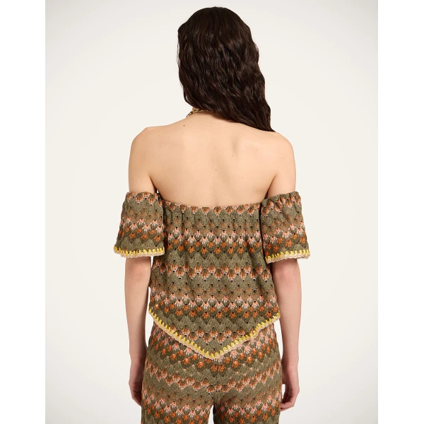 La DoubleJ Sand Dollar Top in Multicolor Green & Orange - Tops - Milanese Maximalist Fashion at Luxury Shoes 
