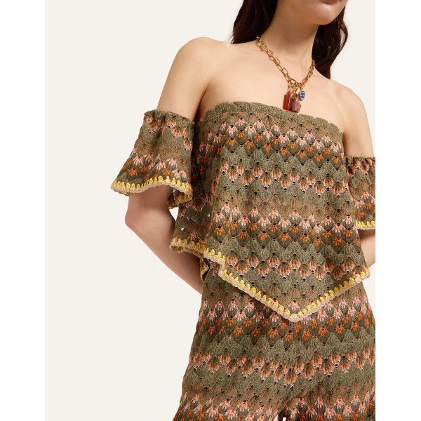 La DoubleJ Sand Dollar Top in Multicolor Green & Orange - Tops - Milanese Maximalist Fashion at Luxury Shoes 