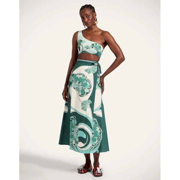 La DoubleJ Sarong Skirt in Blooming Tulip Placée Mint - Skirts - Milanese Maximalist Fashion at Luxury Shoes 