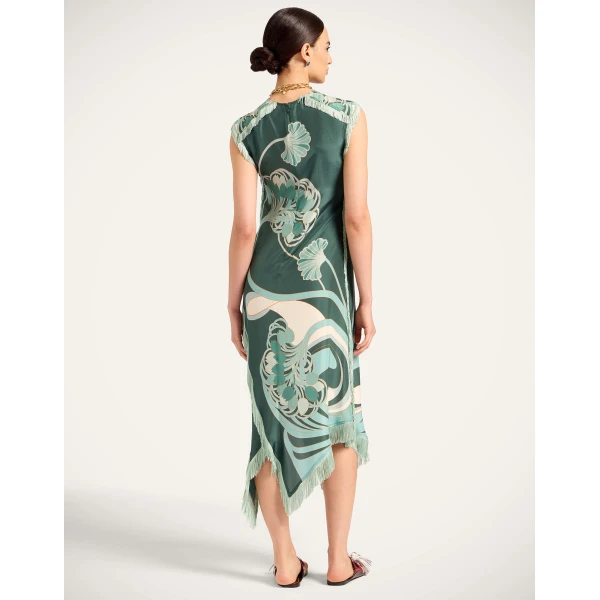 La DoubleJ Scarf Dress in Blooming Tulip Placée Dark Green - Dresses - Milanese Maximalist Fashion at Luxury Shoes 